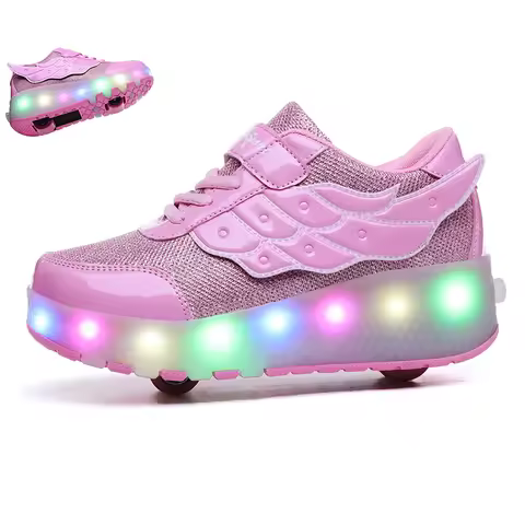 New Style Pink USB Charging Shoe Fashion Girls Boys Women LED Light Roller Skate Shoes Children Kids