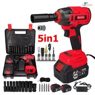 MOLITA บล็อกไฟฟ้า 208V รุ่นใหม่ 5in1 แบต2 ก้อน บล็อกแบตเตอรี่ สว่านไร้สาย โฮลซอ เจาะไม้ ฟรี ลูกบ