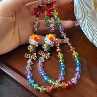 Hand-Made Rainbow Denim Hello Kitty Mobile Phone Chain ccd Camera Pendant Cute Pendant Pendant