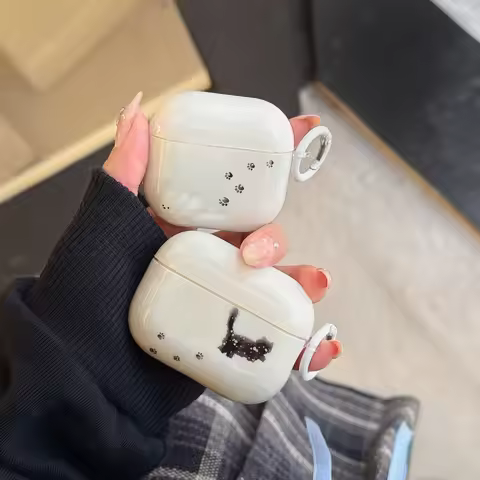 Cute Black Cat PAWS Pattern Glossy Earphone Case For AirPods Pro 2 3 4 Pro3 Wireless Bluetooth Charg