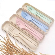 便攜可重複使用小麥秸稈旅行餐具套裝 sysckp 629 Portable Reusable Wheat Straw Spoon Fork Chopsticks Travel Cutlery Set 