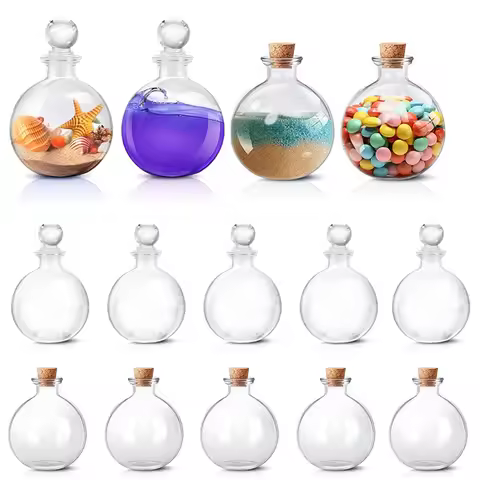 Round Glass Spherical Bottles, "Potion Bottles" w/ Corks (8.8-Ounce) Large Bottles for Costume Props