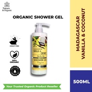 Madagascar Vanilla & Coconut Shower Gel 500ML with Essential Oil fr Aromatherapy by Natureal Organic