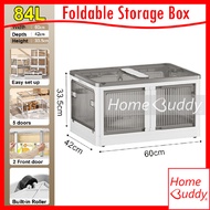 ★SG★ 55L. 84L. Foldable Storage Box with built-in roller. Stackable. Modular. Storage Organizer. REA