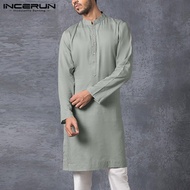 (มุสลิม) INCERUN Kurta Mensชุดมุสลิมแขนยาวไม่มีPlainเสื้อKaftanสั้นๆชาติพันธุ์Tunic