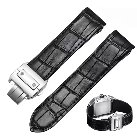 High quality leather watch strap suitable for cartier Santos strap Santos 100 men's and women's fold