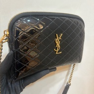 ysl 漆皮牛皮黑金貝殼包