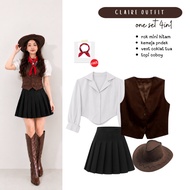 KEMEJA Cowgirl Outfit Oneset | Shirt, Vest, Mini Skirt, Cowboy Hat | Aesthetic Yearbook Suit - FC125