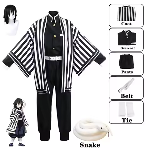 Anime Demon Slayer Kimetsu No Yaiba Iguro Obanai Haori Kimono Adult Cosplay Costume Wig White Snake