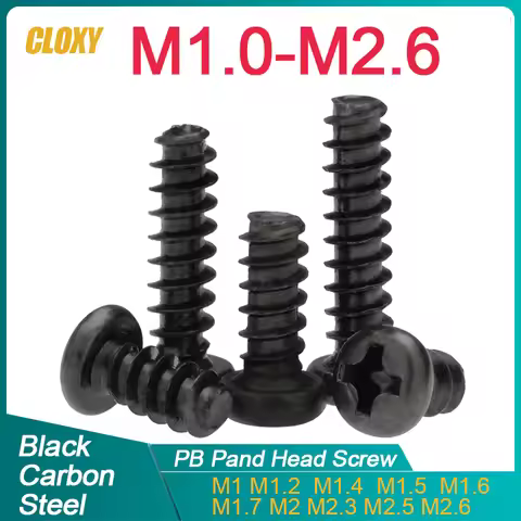 500/ 200/ 100pcs M1 M1.2 M1.4 M1.5 M1.6 M1.7 M2 M2.3 M2.6 PB Pan Head Black Electronic Micro Screws 