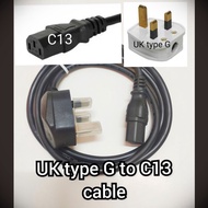 Power cord UK Type G plug to C13 USED item - in good condition.Kord kuasa palam Jenis G UK ke C13 


