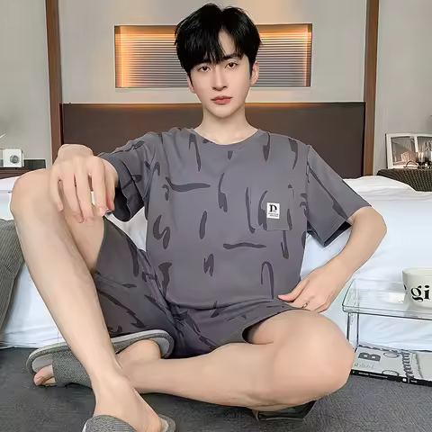 Men Pajamas Short-Sleeved Teenagers Loose Large Size Casual Homewear Cotton Pullover Comfortable Sle