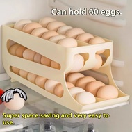 3-Layer Double-Row Egg Storage Device with Automatic Rolling Can Install 60 Eggs Space-Saving Refrig