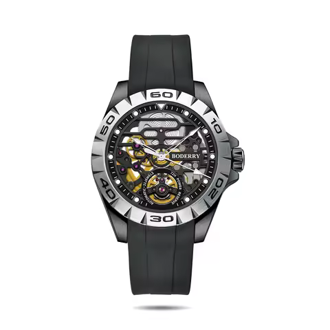 BODERRY Mens Automatic Watches 42MM Military Watch Mechanical Wristwatch Skeleton 50m Waterproof Sap