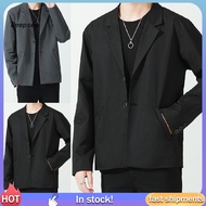 DPA Men Blazer Single-breasted Solid Color Summer Lapel Pockets Jacket for Daily Wear