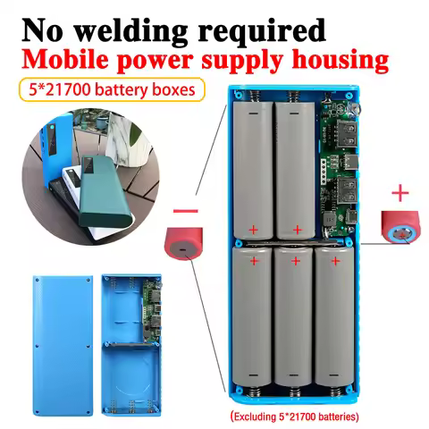 5*21700 Mobile Power Bank Battery Box Type-c Micro Input Dual USB Output Power Bank Diy Welding-free