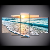 5 Pieces canvas Seascape Sunset Beach Sea Wave Wall Art Picture Home Decor 5 Piece HD Print Pictures