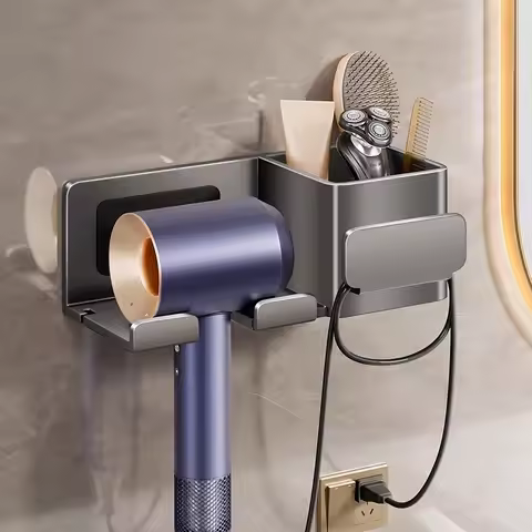 Hair Dryer Storage Rack No Drilling Wire Winding Bathroom Hair Dryer Holder Washroom Hair Dryer Brac