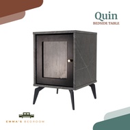 Quin (Grey Stone) Bedside Table with 1 Cabinet Bedroom Furniture (EM233 Grey Stone + B326 Black) by 