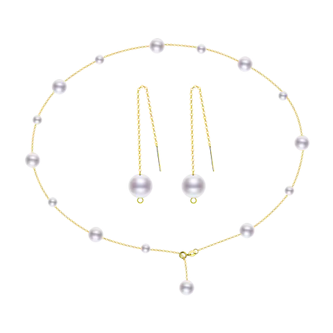 XF800 Real 18K Gold Pearl Jewelry Set Au750 Necklace Drop Earring Fine Aniversary Gift For Women Rou