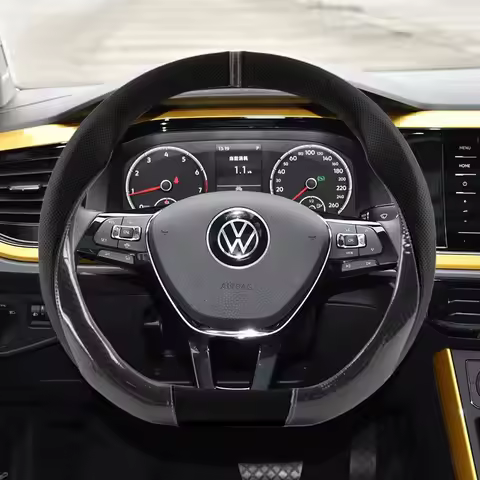 38CM Carbon Fiber Car Steering Wheel Cover For Volkswagen VW Polo 6R 6N 6N2 6C 9N 9N3 Rline R Line C