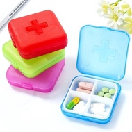 Cross Pill Box 4 Compartments Plastic Small Pill Box Square Portable Portable Pill Storage Box Four 
