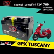 แบตจีพีเอ็กซ์ GPX TUSCANY 150 แบตเตอรี่ กำลังไฟ12V 7Ah จีพีเอ็กซ์ ทัสคานี150 ยี่ห้อOD YTX7A-BS พร้อม