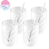 4 Pcs 320ml Double Walled Glass Coffee Mugs Clear Latte Macchiato Glasses with Spoons for Milk SHOPC
