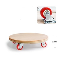 (🇸🇬SG shop) Round Wooden Platform Dolly Rubber Wheels Wood trolley all directional castor wheels 28cm diameter o