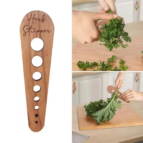 8 Holes Herb Cutter Stripper Wooden Kitchen Leaf Stripping Tool Kitchen Leaf Pealer For Kale Greens 