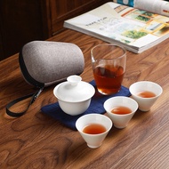 กาน้ำชาเซรามิกกังฟูของจีนถ้วยชา Gaiwan ชุดชาเครื่องเคลือบดินเผา Gaiwan ชุดชาสำหรับการเดินทางกลางแจ้งแบบพกพาชุดภาชนะสำหรับดื่ม