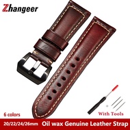 Zhangeer 20Mm 22Mm 24Mm 26Mm High Quality Vintage Oil Wax Genuine Leather Fashion Flat Interface MenS Strap With Steel Pin Buckle Waterproof Cowhide Watchband Watch Accessories Belt Wristwtach Straps