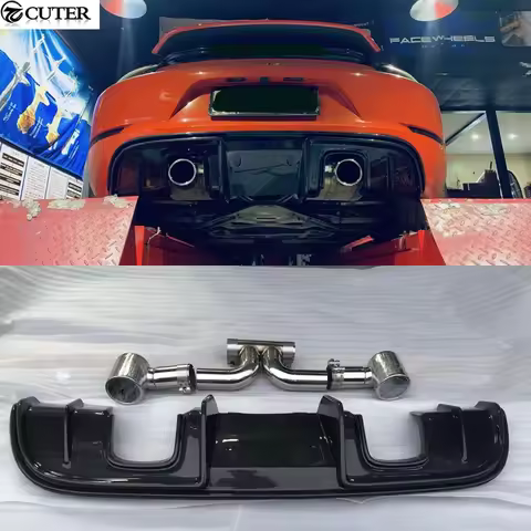 718 Gt4 Style Carbon Fiber Frp Rear Bumper Lip Rear Diffuser Exhaust Tips for Porsche Boxster Cayman