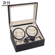 Broadhappy Black 4+6 Automatic Rotate Flannel Lining Watch Winder Storage Display Case Box