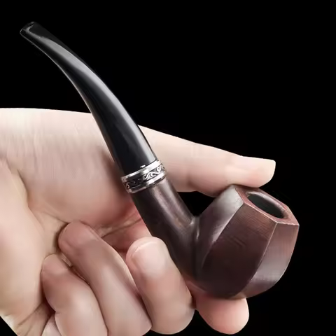 Hexagonal Beech Wood Pipe With Silver Decorative Ring 9mm Detachable And Portable Filter Curved Soli