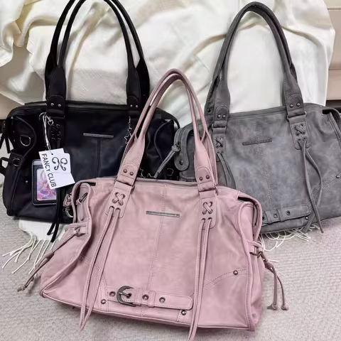 SANSAN FANCY CLUB Cool Retro Shoulder Bag with Large Capacity, Same Style as Xue Yun's