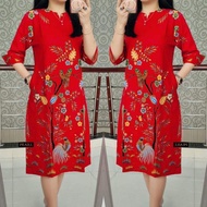 DRESS BATIK PANJANG MODEL KEKINIAN 2023 BAJU PESTA MODERN KOMBINASI SAKU KANAN UKURAN JUMBO  LD 130