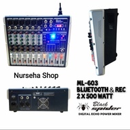 Power Mixer Audio 6 Channel BlackSpider ML 603 USB Bluetooth