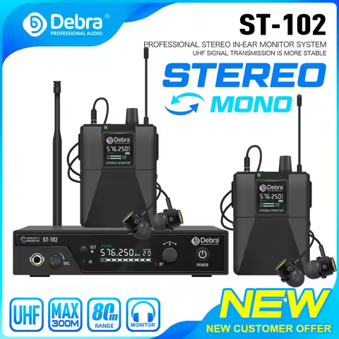 Debra Stereo ST-102 Wireless In-Ear Monitor System with Bluetooth UHF range 80-300m for stage, recor