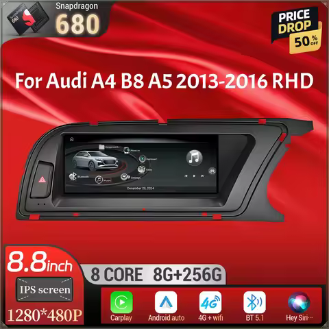 8.8 inch For Audi A4 B8 A5 2013-2016 Right Hand Drive Android 14 Car Radio Wireless Carplay Qualcomm