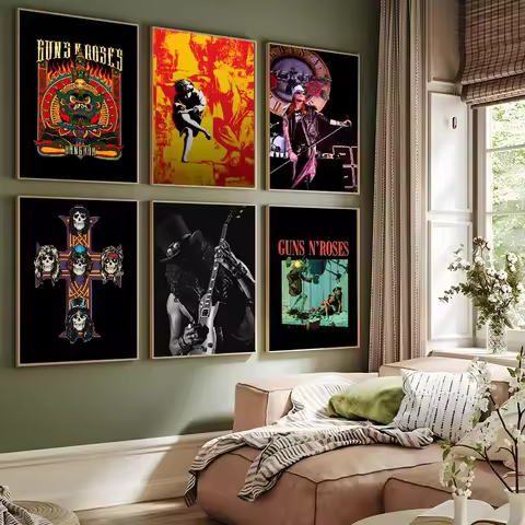 1PC Guns N Roses Rock Poster Self-adhesive Art Waterproof Paper Sticker Coffee House Bar Room Wall D
