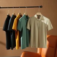 Angin berfungsi di luar Baju polo t-shirt lengan pendek sukan kolar menegak separuh zip lelaki musim