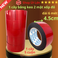Băng keo 2 mặt xốp đỏ rộng 4.5cm độ dầy 1mm lõi giấy 3mm