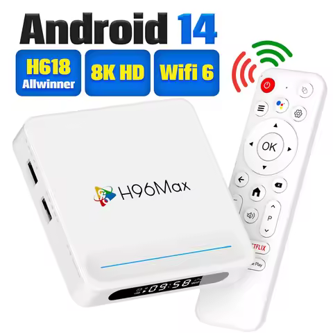 Android 14 TV BOX H96 Max H618 Plus Allwinner Quad Core 4GB 128GB 8K LAN 100M Wifi6 BT 5.4 Voice Rem