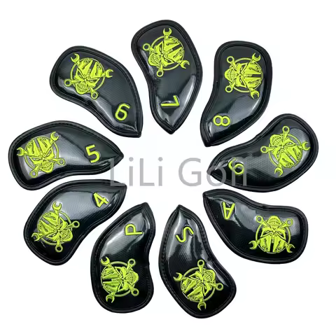 9pcs/set PU Leather with Iron Man Embroidery Golf Club Iron Head Cover 4,5,6,7,8,9,P,A,S