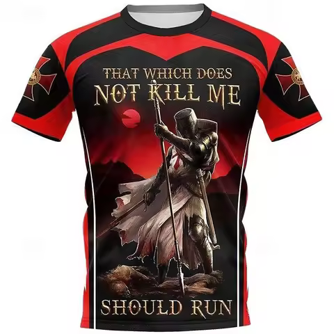 Fashion Knights Templar Cool T-shirt For Men 3D Print Cross Short Sleeve O Neck T Shirts Knight Patt