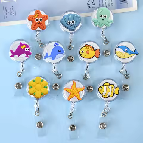 1PC Kawaii Animal Sea World Yoyo Badge Reels Cartoon Crab Fish Work Card Nurse Doctor Office ID/IC C
