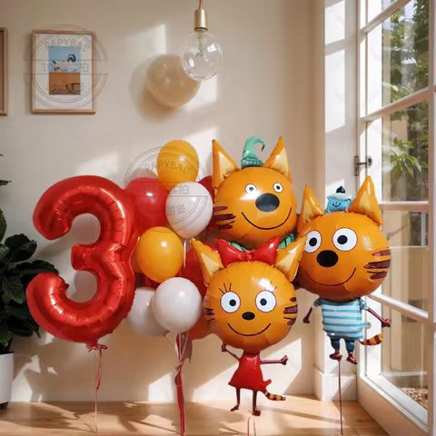 21pcs Mi Hao's Three Cats Cartoon Balloon Colorful Number Balloon Set Birthday Party Decoration Chil