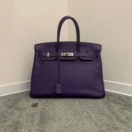 Hermes愛馬仕 Birkin35 紫色銀扣手提包 附件鎖具鑰匙