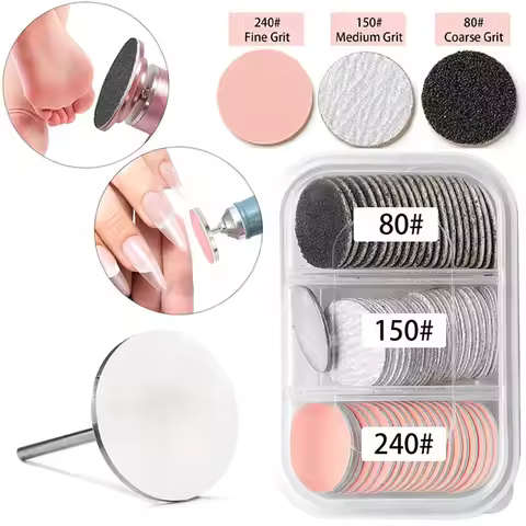60Pcs Sanding Paper 80/150/240 Grit & 25mm Metal Disc Nail Bit, Pedicure Sanding Discs for Electric
